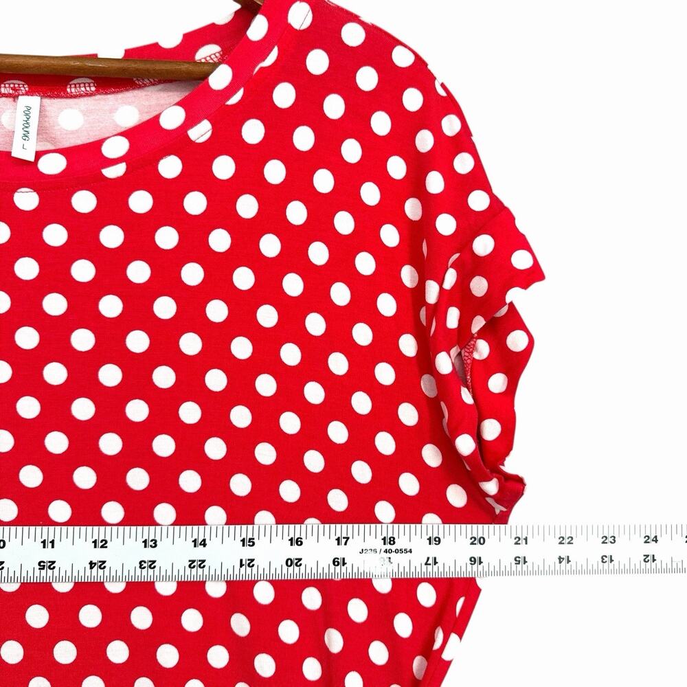 Popyoung Red Polka Dot Dress Sz L Lightweight Short Sleeve Pockets Tunic - Picture 3 of 8